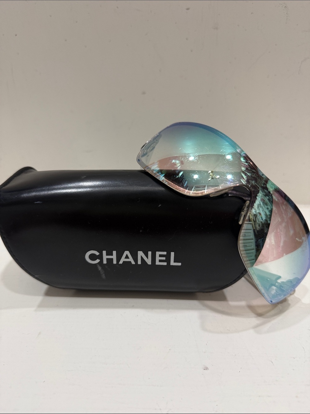 CHANEL Iridescent Shield Sunglasses - Blue/Pink/Green